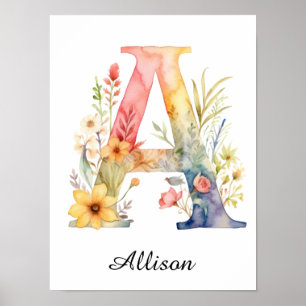 Wildblumen-Blumeninitial-Buchstabe-A-Druck Poster