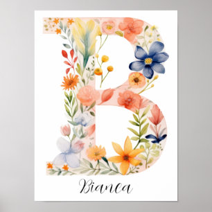Wildblumen-Blumeninitial Buchstabe B Druck Poster