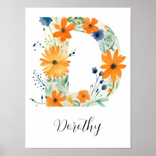 Wildblumen-Blumeninitiale Buchstabe D Druck Poster