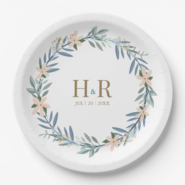 Wildblumen-Blumenkrone Hochzeit Anfangsbuchstaben Pappteller (Vorderseite)