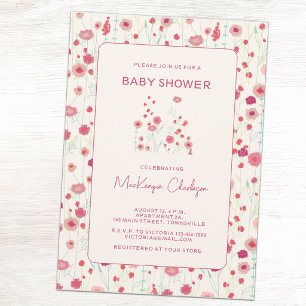 Wildblumen-Blumenmuster Rosa und Creme Babyparty Einladung