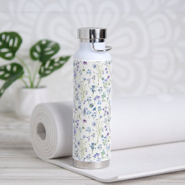 Wildblumen-Blumenmuster-Wasserfarbe Blau Lila Trinkflasche