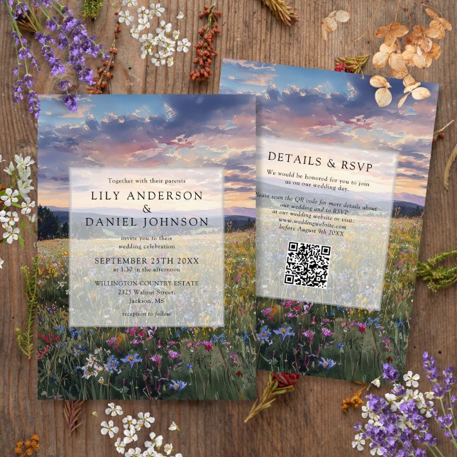 Wildblumen Blumenwiese QR-Code Hochzeit Einladung (Von Creator hochgeladen)