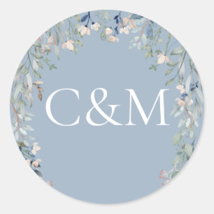 Wildblumen Bluthochblauer Monogramm Runder Aufkleber