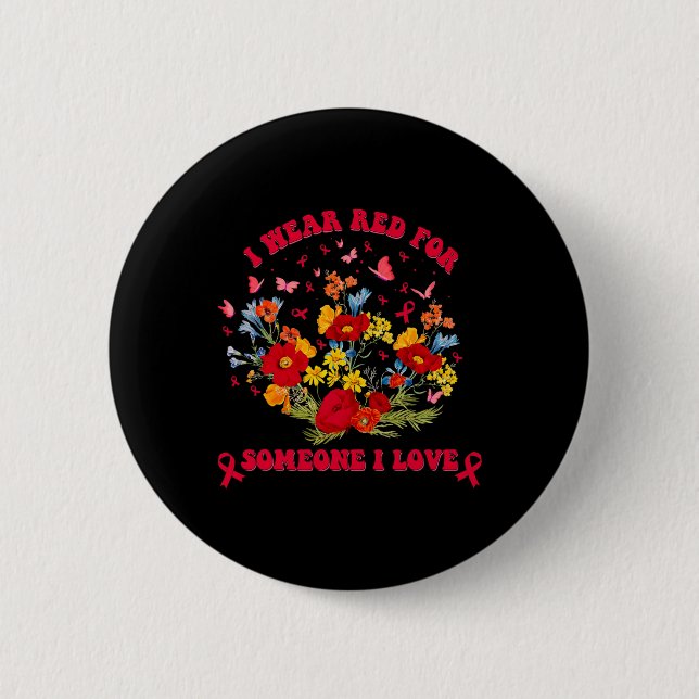 Wildblumen-Blutkrebs-Bewusstseinsbekleidung Rotes  Button (Vorderseite)