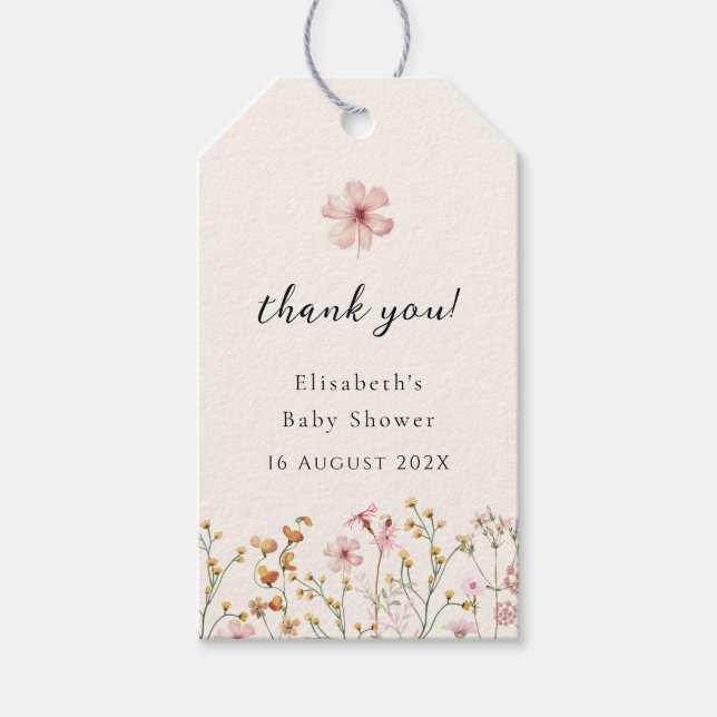 Wildblumen-Boho-Baby-Party Geschenkanhänger (Vorderseite)