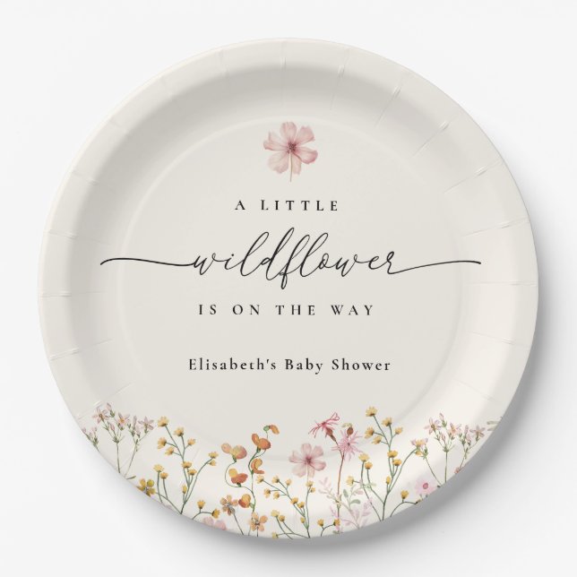 Wildblumen-Boho-Baby-Party Pappteller (Vorderseite)