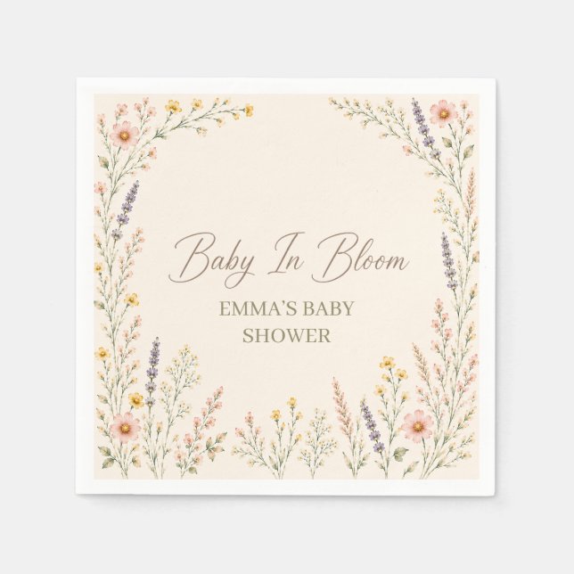 Wildblumen Boho Baby Shower Papier Servietten (Vorderseite)