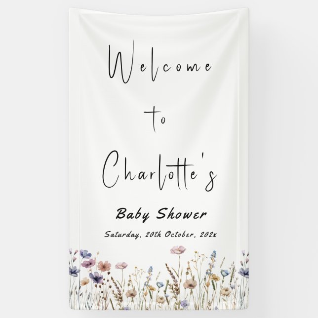 Wildblumen Boho Babydusche Banner (Vertikal)