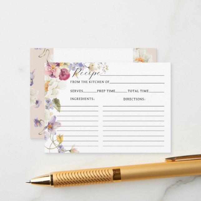 Wildblumen Boho Brautparty Rezept Begleitkarte (Vorderseite/Rückseite Beispiel)