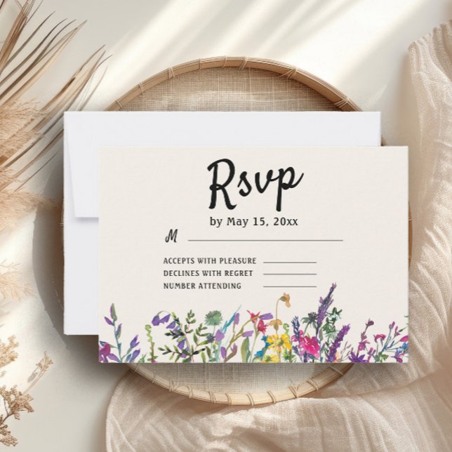 Wildblumen Boho Country Wedding UAWG RSVP Karte (Watercolor wildflowers wedding RSVP card)