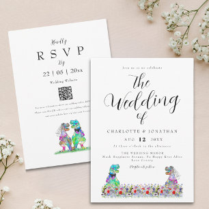 Wildblumen Boho Dinosaurier Thema Hochzeit Einladung