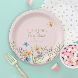 Wildblumen Boho Feder personalisierte Babydusche Pappteller