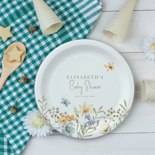 Wildblumen Boho Feder personalisierte Babydusche Pappteller (Von Creator hochgeladen)