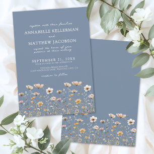Wildblumen Boho Floral Blaue Hochzeit Einladung