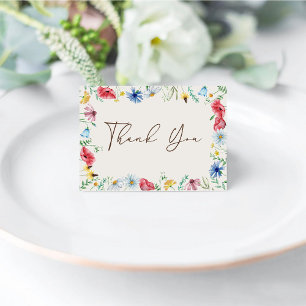 Wildblumen Boho Garten beige gefaltete Dankeskarte