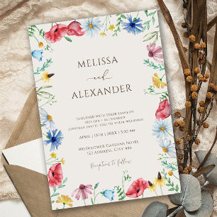 Wildblumen Boho-Garten Blumen beige Hochzeit Einladung