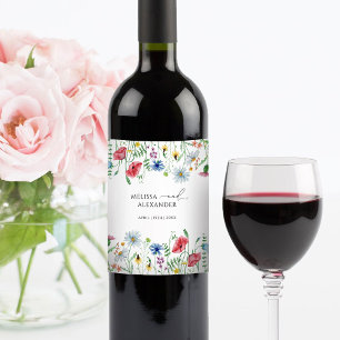 Wildblumen Boho Garten Hochzeit Wein Etikett