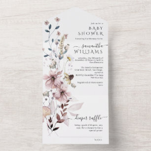Wildblumen Boho minimalist moderne Babyparty All In One Einladung