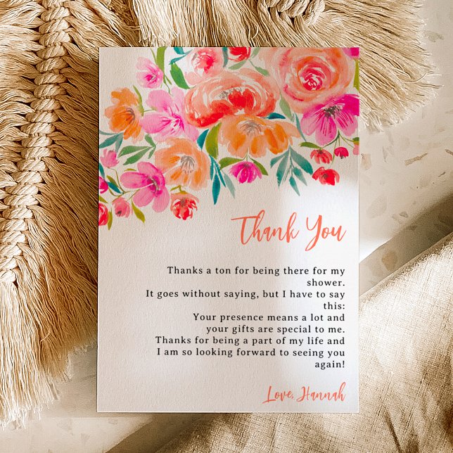 Wildblumen Boho orange Dankeskarte (Boho orange floral wildflowers bridal shower thank you card)
