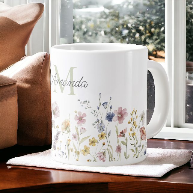 Wildblumen Boho Stilvoll mit Monogram Jumbo-Tasse (Von Creator hochgeladen)