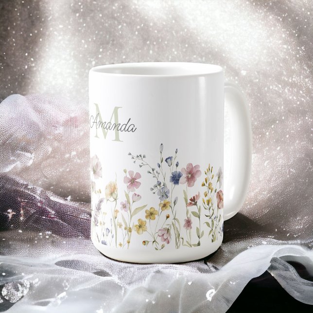 Wildblumen Boho Stilvoll mit Monogram Kaffeetasse (Von Creator hochgeladen)