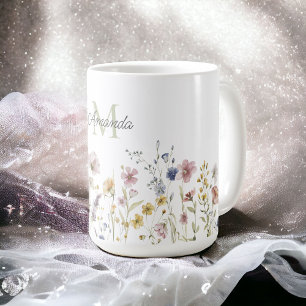 Wildblumen Boho Stilvoll mit Monogram Kaffeetasse