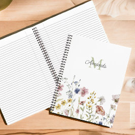 Wildblumen Boho Stilvoll mit Monogram Notizbuch