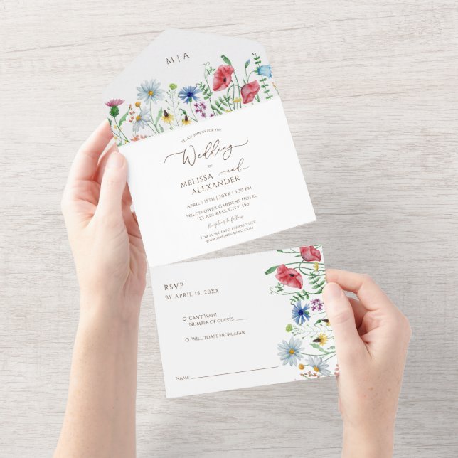 Wildblumen Boho Wedding All In One Einladung (Abreißen)