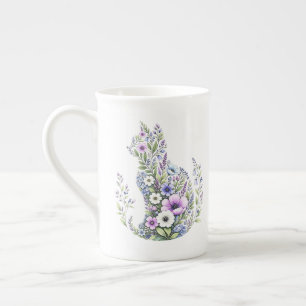 Wildblumen-Botanik-Katzen-Silhouette Prozellantasse
