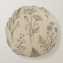 Wildblumen-Botanik-Rundkissen
