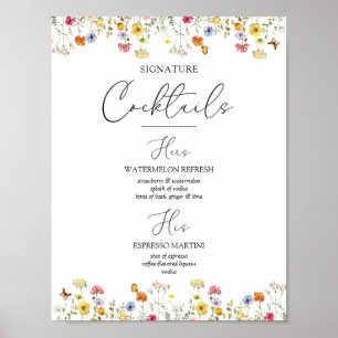 Wildblumen-Botanische Signature-Drinks-Hochzeitssc Poster