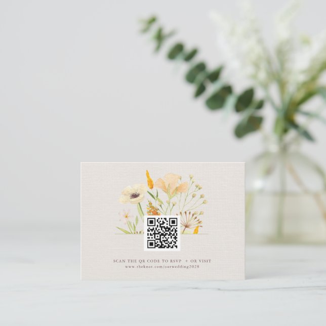 Wildblumen Botanischer Garten Hochzeit QR-Code Begleitkarte (Stehend Vorderseite)