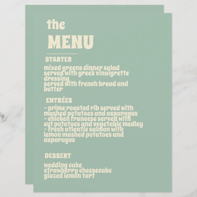 Wildblumen Botanischer Garten Hochzeitsmenü (Vorne/Hinten)