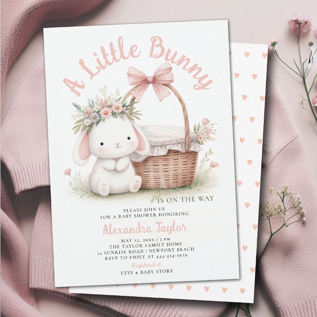 Wildblumen Bow Picnic Pink Baby Girl Dusche Einladung (a little bunny baby girl shower invitation springtime easter garden picnic wildflowers pink blush)