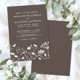 Wildblumen-Braun-Hochzeit Einladung