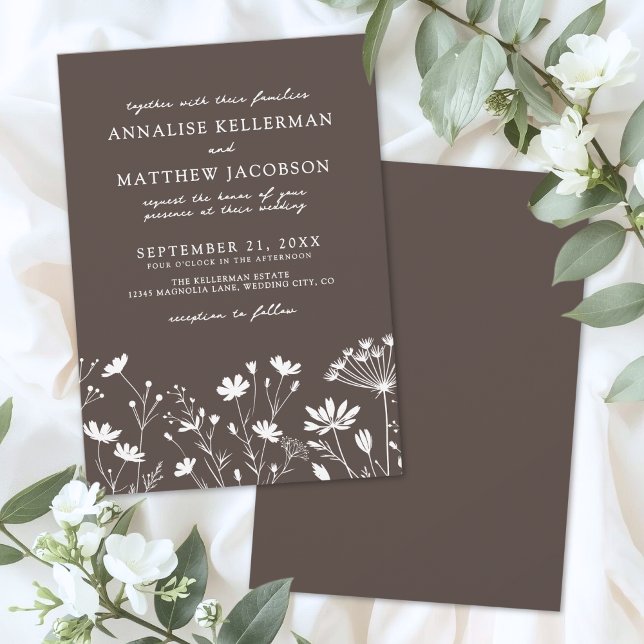 Wildblumen-Braun-Hochzeit Einladung (Wildflower Brown Wedding Invitation)