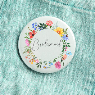 Wildblumen-Brautjungfer-Skript-Hochzeit Button