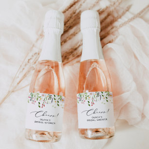 Wildblumen-Brautparty Etikett für funkelnden Wein