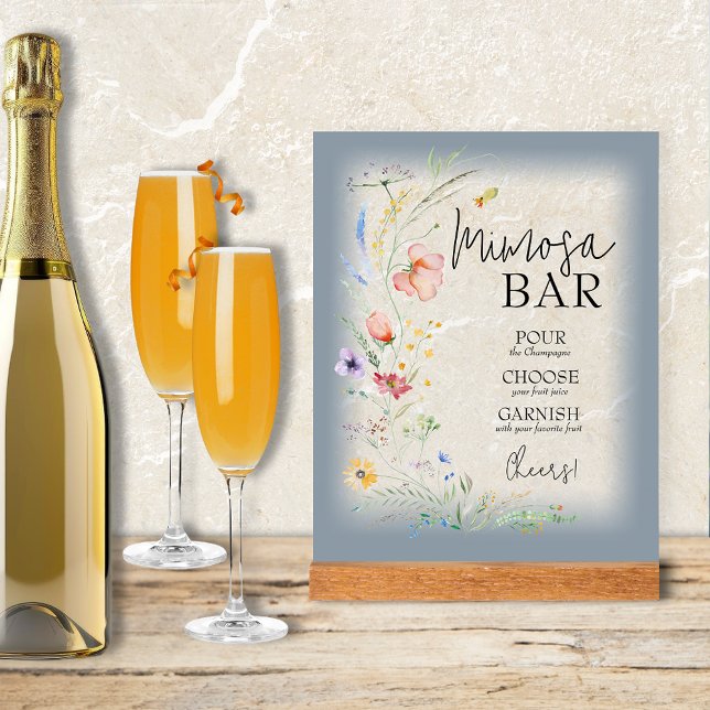 Wildblumen Brautparty Mimosa Bar Acrylschild (Wildflowers Bridal Shower Mimosa Bar Clear Acrylic Sign with blue border)
