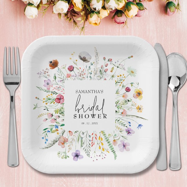 Wildblumen Brautparty Pappteller (Wildflowers bridal shower square paper plates)