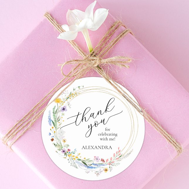 Wildblumen Brautparty Runder Aufkleber (Wreath of wildflowers bridal shower round stickers)