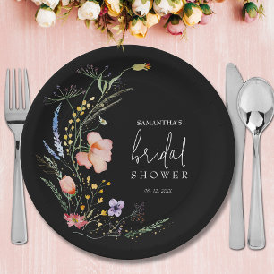 Wildblumen Brautparty Schwarz Pappteller