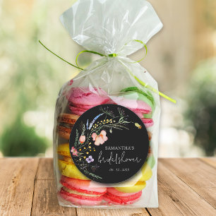 Wildblumen Brautparty Schwarz Runder Aufkleber
