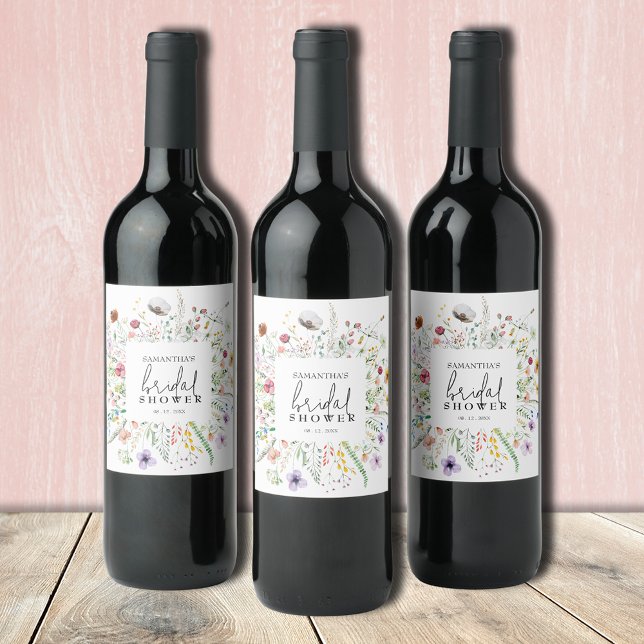 Wildblumen Brautparty Weinetikett (Wildflowers bridal shower personalized wine bottle labels)