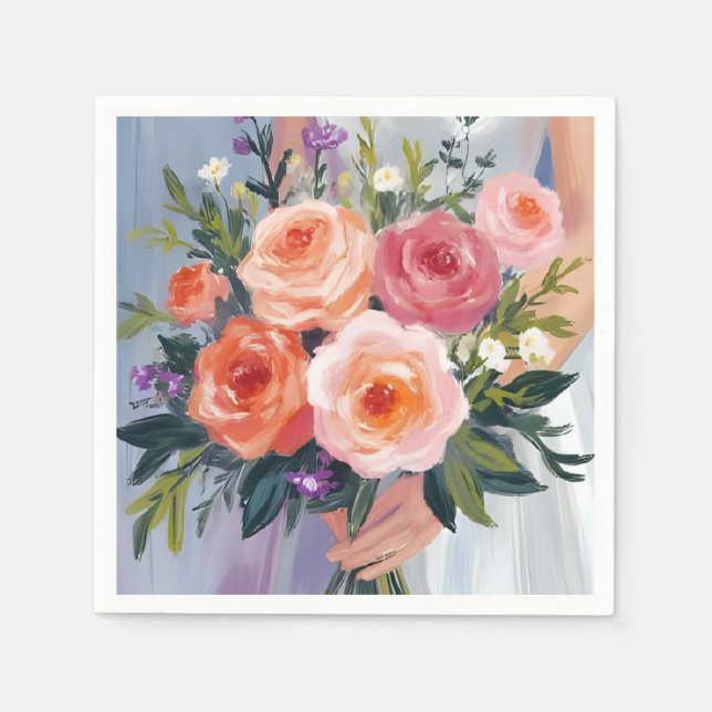 Wildblumen-Brautstrauß | Florale Hochzeitsbraut Serviette (Vorderseite)