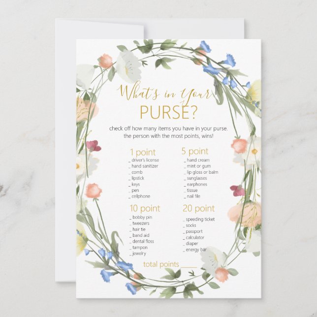 Wildblumen Bridal Was ist in eurem Purse-Spiel? Einladung (Vorderseite)