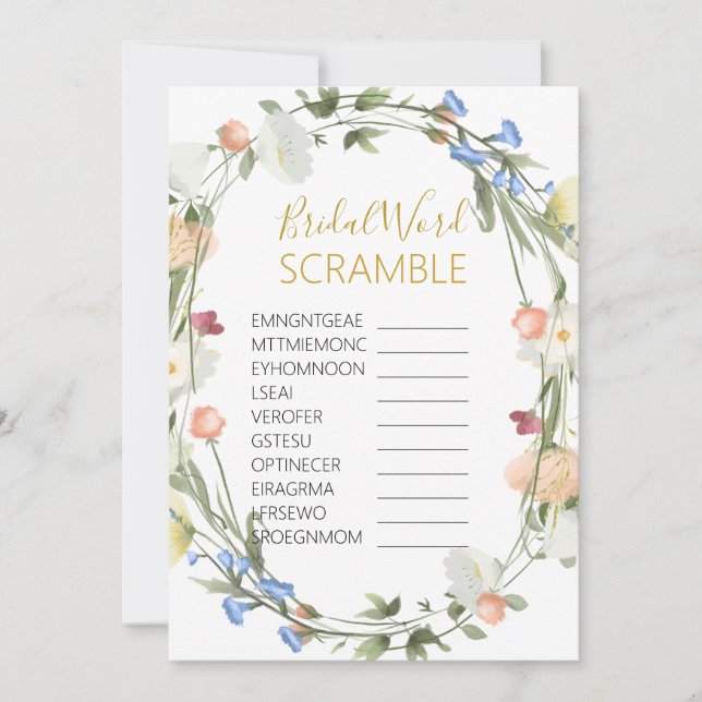 Wildblumen Bridal Word SCRAMBLE Game Einladung (Vorderseite)