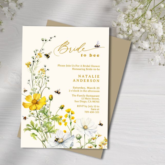 Wildblumen Brie to Bee Garden Brautparty Einladung (Bride to Bee Garden Wildflowers Bridal Shower Invitation)