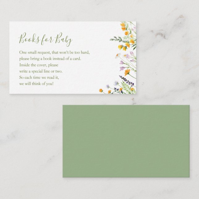 Wildblumen-Bücher für Babyduschenausweis Begleitkarte (Vorne/Hinten)